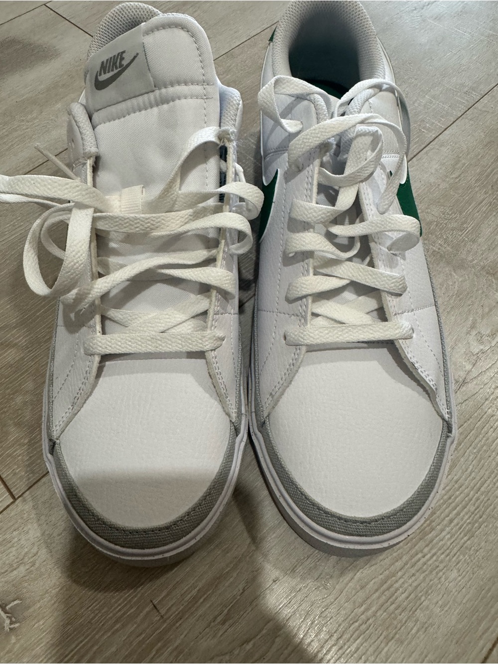 Nike Kids White Sneakers with Green Swoosh